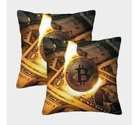 NGGADIWEG Moneda Bitcoin, Concepto de divisa Digital Funda De Almohada Impresa 3D para Abuela Y Abuelo, Transpirable Y Resistente, Padres Y Mayores 50x50cm