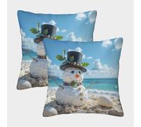 NGGADIWEG Muñeco de Nieve en la Playa Estilo Veraniego Festivo Funda Almohada 3D Personalizada con Diseño, Transpirable Y Lavable, Cumpleaños, Navidad Y Madres 45x45cm
