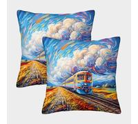 NGGADIWEG Paisaje de Tren, Estilo Pintura Colorida Funda De Almohada Impresa 3D para Padre, Resistente Al Desgaste Y Suave, Decorativa para Sofá Y Dormitorio 45x45cm
