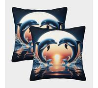 NGGADIWEG Pareja de Delfines, Amor, Arte fantástico Digital Funda Almohada 3D Personalizada para Hombre, Resistente Al Desgaste Y Transpirable, con Cremallera Invisible para Viajar Y Dormir 50x50cm
