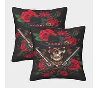 NGGADIWEG Sombrero de Vaquero con Calavera Estilo de Tatuaje de Rosa Funda De Almohada Impresa 3D para Padre, Resistente Al Desgaste Y Suave, Decorativa para Sofá Y Dormitorio 45x45cm