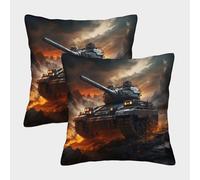 NGGADIWEG Tanque de Batalla, Escena de Guerra Militar Funda De Almohada Impresa 3D Transpirable, Lavable A Máquina Y Poliéster Suave, para Niños, Adultos Y Uso Diario 45x45cm