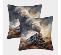 NGGADIWEG Tren Vintage, Arte de Locomotora de Vapor Funda De Almohada Impresa 3D Infantil, Lavable A Máquina Y Transpirable, Protege Almohada De Bebé, Decoración para Niños Y Cuna 45x45cm