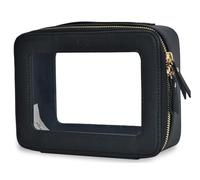 NGIL Neceser de viaje de piel sintética transparente, organizador de bolsa de maquillaje para mujer, ventana transparente y bolsa de maquillaje con cremallera dorada, esencial para viajes por