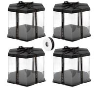 NGOSUET 4 cajas para tartas transparentes, 30 x 30 x 25 cm, caja de regalo transparente para tartas, caja de transporte con base negra y cinta, cajas hexagonales transparentes con tapa para cumpleaños