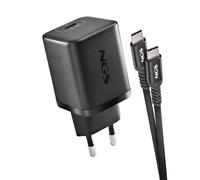 NGS BUD 65W - C - Cargador GaN 2 USB-C (PD PPS 65W) Carga Ultrarrápida con Protección Avanzada y Cable 1.5m, para Teléfonos, Portátiles y Tablets, Tecnología de Alta Eficiencia Energética