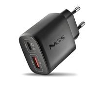 NGS EON 45W Black - Cargador de Pared ultrarrápido con 2 Puertos USB-C (PD & PPS 45W) y USB-A (QC 3.0 18W) Carga Simultánea para Smartphones, Tablets y Laptops - Tecnología GAN Ignífuga