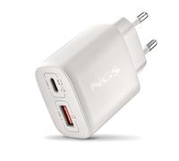 NGS EON 45W White - Cargador de Pared ultrarrápido con 2 Puertos USB-C (PD & PPS 45W) y USB-A (QC 3.0 18W) Compacto y portátil para Smartphones, Tablets - Tecnología GAN ignífuga - Carga simultánea
