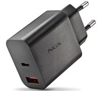 NGS Technology Cargador de pared ERA 20W GaN USB-C + USB-A Carga rápida Negro