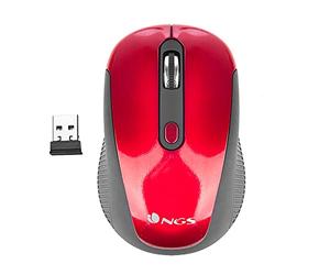 NGS HAZE RED - Ratón Óptico Inalámbrico 2.4GHz, Ratón USB para Ordenador o Laptop con 3 Botones y Scroll Metálico, 800/1600dpi, Rojo