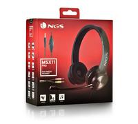 NGS MSX11 Pro - Auricular Stereo Micrófono Ajustable, Conexión Jack 3.5mm y Adaptador Doble Jack, 20 Hz, Negro