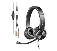 NGS MSX11 Pro - Auricular Stereo Micrófono Ajustable, Conexión Jack 3.5mm y Adaptador Doble Jack, 20 Hz, Negro