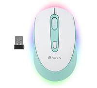 NGS Smog-RB Mint- Ratón Inalámbrico Recargable Multidispositivo con Iluminación LED, con Tecnología Bluetooth 3.0/5.0, 2,4 GHz, 10M Distancia, 50 Horas de Batería, Color Verde y Blanco