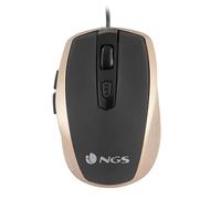 NGS Tick Gold - Ratón Óptico 800/1600dpi con Cable USB, Ratón para Ordenador o Portátil con 6 Botones, Ergonomia para Diestros, Dorado y Negro