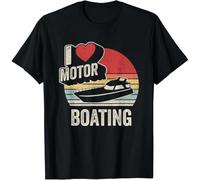 NGTDXZAES Vintage Retro I Love Motor Boating Funny Boater Gift Unisex T-Shirt Black S
