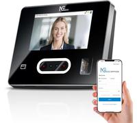 NGTeco Reloj de Fichar Cloud, Basado en la Nube con Pantalla Táctil, Reconocimiento Facial/Huella Dactilar/Tarjeta/Pin, WiFi de 2,4 GHz y 5 GHz, Contiene 10 Tarjetas IC, Sin Cuota Mensual