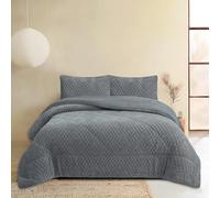 NH NOVOTEXTIL HOGAR Edredón Invierno Sherpa Extra Grueso 560gr/m2 - Sedalina, Fibra Hueca y Sherpa(Efecto Borreguito). 1 o 2 Fundas Cojín (50x70) (Poltava Gris, Cama 105-200x260)