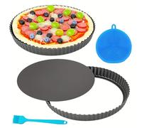 NHBETYS Latas para quiche de 24 cm de profundidad con base suelta extraíble, antiadherente, molde para tartas de 22 cm, molde redondo para tartas de frutas, molde redondo para pizza, pastel, flanes