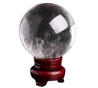NHDVDVAV Bola de Cristal de Cuarzo Natural Transparente, Esfera de Piedra Preciosa con Base de Madera, Escultura de Esfera de Piedra Preciosa, decoración del hogar, Bolas Fengshui,3.14"(8cm)