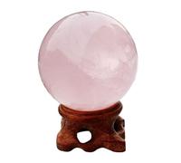NHDVDVAV Bola de Cristal de Piedra energética de Cuarzo Rosa Natural, Esfera de adivinación con Soporte de Madera para adivinación, decoración, curación, meditación, Feng Shui, Hecha a Mano,65~68mm