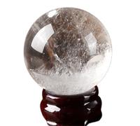 NHDVDVAV Cuarzo Transparente Natural con Soporte de Madera, Esfera de Cristal para meditación y adivinación, Escultura de Piedra de Cristal Feng Shui para decoración del hogar y la Oficina,7cm
