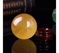 NHDVDVAV Esfera de Cristal de Cuarzo de calcita Amarilla Natural, Bola de Cristal Grande con Soporte, Escultura de orbe Decorativa de Piedra Mineral para Regalo de decoración del hogar,8cm