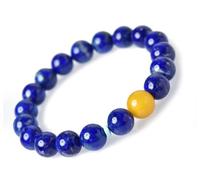 NHDVDVAV Pulsera de lapislázuli Natural con Cuentas de ámbar, Pulsera elástica para Hombres y Mujeres, joyería Artesanal, Regalos para cumpleaños, San Valentín y Navidad,12mm