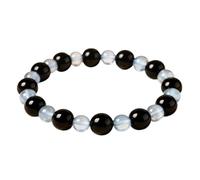 NHDVDVAV Pulsera elástica Natural Unisex, Pulseras de Cuentas Redondas de Piedras Preciosas de Cristal, Pulsera de Piedras Preciosas de la Suerte de obsidiana y Aguamarina,B,5+10mm