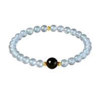 NHDVDVAV Pulsera elástica Natural Unisex, Pulseras de Cuentas Redondas de Piedras Preciosas de Cristal, Pulsera de Piedras Preciosas de la Suerte de obsidiana y Aguamarina,A,5+10mm