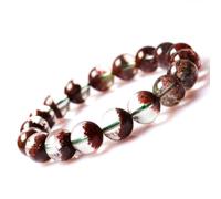 NHDVDVAV Pulsera elástica Redonda de Cuentas de Cuarzo Fantasma Natural Rojo para Hombre y Mujer, joyería energética Reiki Hecha a Mano para meditación y Yoga,10mm
