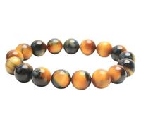 NHDVDVAV Pulseras Hechas a Mano con Cuentas Redondas de Cristal, Pulsera de Ojo de Tigre Natural Amarillo y Azul, joyería apilable de Piedras Preciosas para Mujeres y Hombres, Regalo navideño,14mm