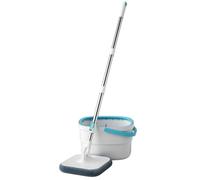 NHDVDVAV Sistema de trapeador Giratorio y cubeta, Cabezal Cuadrado Giratorio de 360°, Doble cámara para Agua Limpia y Sucia, Mango de Acero Inoxidable y 3 paños de Microfibra Reutilizables