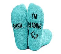 Nhemeylp Regalos para amantes de los libros para mujeres y hombres, SHHH! I'm Reading, calcetines esponjosos novedosos, verde, Altoa única