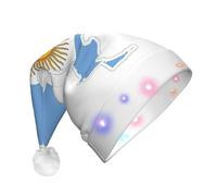 NHGJnk Sombrero de Navidad LED de felpa con diseño de mapa de la bandera argentina para adultos, gorro de Papá Noel iluminado con ribete suave para celebración de Navidad