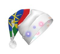 NHGJnk Sombrero de Navidad LED de felpa con diseño de mapa de la bandera de Etiopía, gorro de Papá Noel iluminado con ribete suave para celebración de Navidad