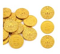 Nhgkju 100 monedas de oro, monedas de oro para trincheras piratas para niños, monedas con símbolo de cráneo y dólar, regalo de fiesta de cumpleaños, caza del tesoro, materiales de relleno para bolsas