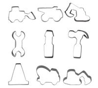NHgkju 9 piezas de acero inoxidable cortadores de galletas - Diseño de obras y vehículos (excavadora, grúa, camión) - Cortador de galletas para niños, moldes para galletas, accesorios para pasteles