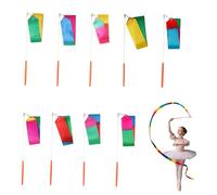 Nhgkju Juego de 10 bandas de baile con varilla, 2 m, diseño de llama, bandas de gimnasia para gimnasia rítmica, circo y danza infantil, mango de 29 cm + 4,5 cm de ancho (multicolor)