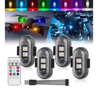 NHHEO 4 luces estroboscópicas LED inalámbricas con control remoto, carga USB 1 en 4, 8 colores, impermeable, para luz LED interior de coche, motocicletas, bicicleta, dron, camión, anticolisión