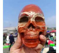 NHKSFBLQ Red Jasper Skull, Quartz Crystal Red Jasper Ore Carved Skull, Stone Decor Home Decor(Size:800-900g)