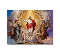 NHLDZYH Ascensión de Jesús Cuadro Lienzo, Arte Religioso para Pared con Ángeles y Nubes, Decoración Religiosa para Sala o Dormitorio, Regalo Espiritual para Creyentes. A29. 50x65cm. Solo Lienzo
