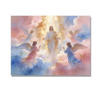 NHLDZYH Ascensión de Jesús Cuadro Lienzo, Arte Religioso para Pared con Ángeles y Nubes, Decoración Religiosa para Sala o Dormitorio, Regalo Espiritual para Creyentes. A38. 80x105cm. Solo Lienzo
