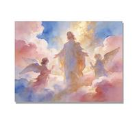 NHLDZYH Ascensión de Jesús Cuadro Lienzo, Arte Religioso para Pared con Ángeles y Nubes, Decoración Religiosa para Sala o Dormitorio, Regalo Espiritual para Creyentes. A37. 60x80cm. Solo Lienzo