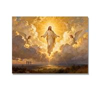 NHLDZYH Ascensión de Jesús Cuadro Lienzo, Arte Religioso para Pared con Ángeles y Nubes, Decoración Religiosa para Sala o Dormitorio, Regalo Espiritual para Creyentes. A24. 50x65cm. Solo Lienzo