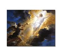 NHLDZYH Ascensión de Jesús Cuadro Lienzo, Arte Religioso para Pared con Ángeles y Nubes, Decoración Religiosa para Sala o Dormitorio, Regalo Espiritual para Creyentes. A89. 70x90cm. Solo Lienzo
