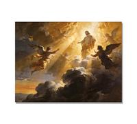 NHLDZYH Ascensión de Jesús Cuadro Lienzo, Arte Religioso para Pared con Ángeles y Nubes, Decoración Religiosa para Sala o Dormitorio, Regalo Espiritual para Creyentes. A70. 60x80cm. Solo Lienzo