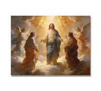 NHLDZYH Ascensión de Jesús Cuadro Lienzo, Arte Religioso para Pared con Ángeles y Nubes, Decoración Religiosa para Sala o Dormitorio, Regalo Espiritual para Creyentes. A54. 40x50cm. Solo Lienzo