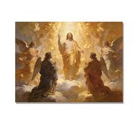 NHLDZYH Ascensión de Jesús Cuadro Lienzo, Arte Religioso para Pared con Ángeles y Nubes, Decoración Religiosa para Sala o Dormitorio, Regalo Espiritual para Creyentes. A64. 80x105cm. Solo Lienzo