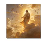NHLDZYH Ascensión de Jesús Cuadro Lienzo, Arte Religioso para Pared con Ángeles y Nubes, Decoración Religiosa para Sala o Dormitorio, Regalo Espiritual para Creyentes. A07. 50x50cm. Solo Lienzo