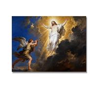 NHLDZYH Ascensión de Jesús Cuadro Lienzo, Arte Religioso para Pared con Ángeles y Nubes, Decoración Religiosa para Sala o Dormitorio, Regalo Espiritual para Creyentes. A22. 70x90cm. Solo Lienzo